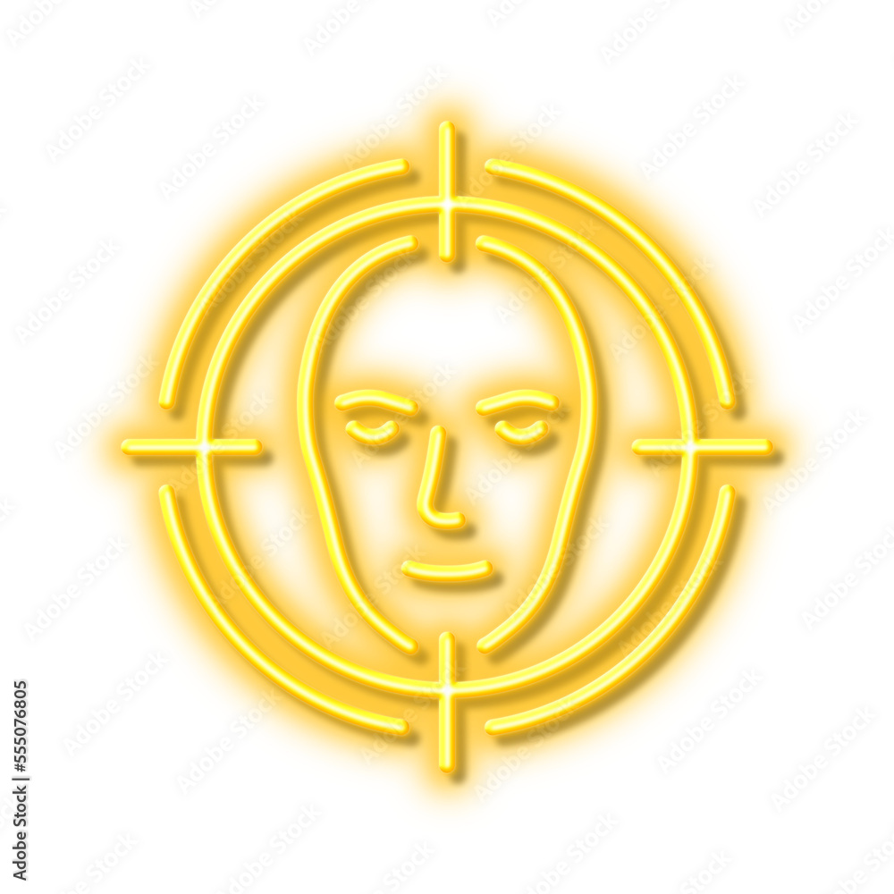 Poster face detect target line icon. head recognition sign. neon light effect outline icon.