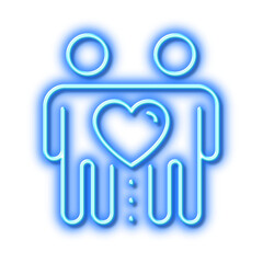 Friends couple line icon. Friendship sign. Assistance business. Neon light effect outline icon.