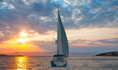 Naklejka na ściany i meble Yacht club in Cesme Marina at sunset - Cesme is a popular destination in Izmir - İzmir, Turkey