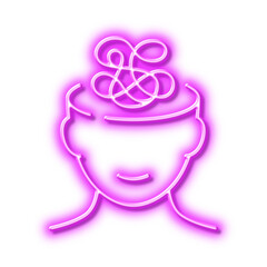 Anxiety line icon. Stress or Think worry sign. Neon light effect outline icon.