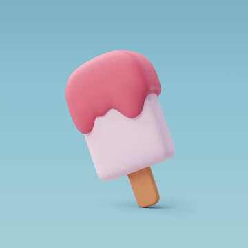 3d Vector Ice Cream stick, Summer holiday, Time to travel concept.