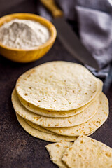 Mexican Corn Tortillas on kitchen table.