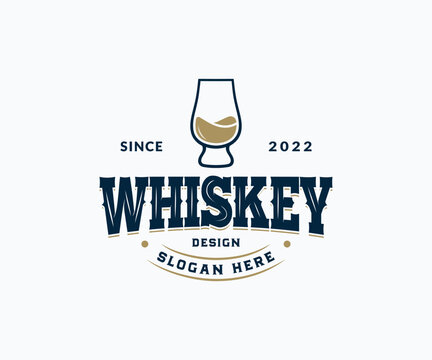 Whisky Bar Logo Design. Luxury Vintage Whiskey Glass Logo Design. Wine Logo Design