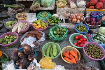 Organic vegetable selling on local market stall