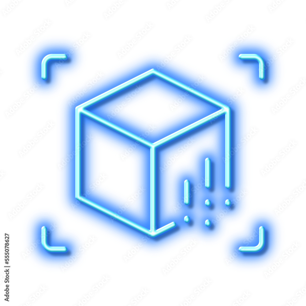 Poster augmented reality line icon. vr simulation sign. 3d cube. neon light effect outline icon.