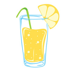 Glass of lemonade with lemon slice. Summer drink. Vector illustration