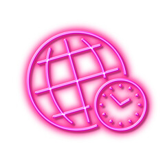 Time zone line icon. World clock sign. Watch. Neon light effect outline icon.