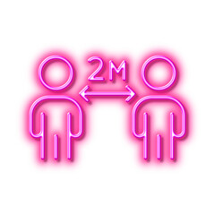 Social distancing line icon. 2 meters distance between sign. Neon light effect outline icon.