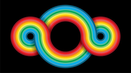 Obraz premium Three colorful circle in loop, design element, frame. Isolated on black. Vector illustration.