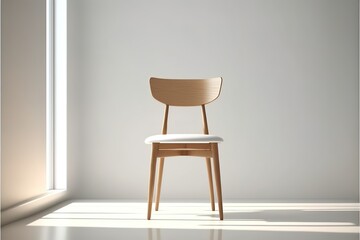 wood chair in white room for mockup. Generative AI
