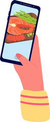 Food blog flat icon Taking photo Tasty salmon