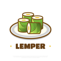 Hand Drawn Indonesian Traditional Food Named Lemper. Sticky Rice Filled with Chicken, Wrapped in Banana Leaves