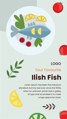 Asian fish dish vector template 