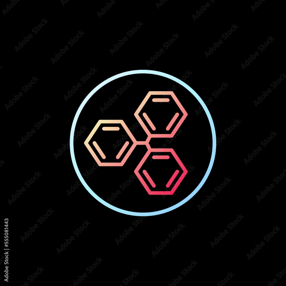 Poster chemical hexagonal formula structure in circle vector line colorful icon