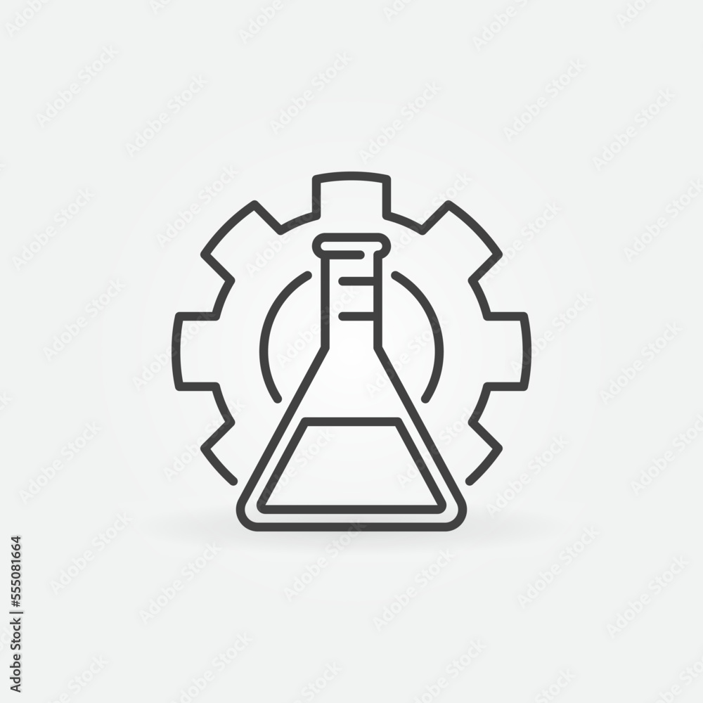Poster flask inside gear vector science lab concept line icon or symbol