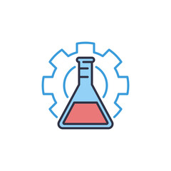 Flask inside Cog Wheel vector Science and Chemistry colored icon
