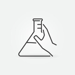 Hand Holding Chemical Flask vector concept linear icon or sign