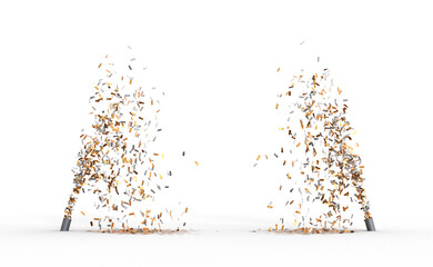 projection de confettis dorés et argenté sur fond transparent - rendu 3D