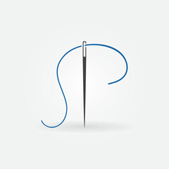 Needle with blue thread icon. Tailor vector concept minimal sign