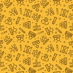 Test-Tubes and Chemical Formulas outline yellow Seamless Pattern
