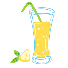Glass of lemonade with lemon slice. Summer drink. Vector illustration