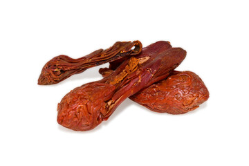 Close-up of Mace or javitri spice  isolated on white background