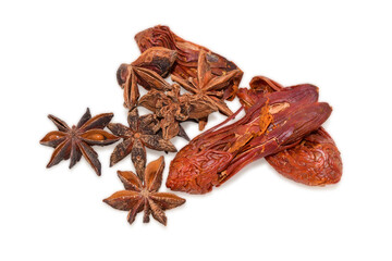 Close-up of Mace or javitri, star anise spice  isolated on white background