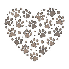 I Love Animals heart vector illustration with Pet Paw Print signs