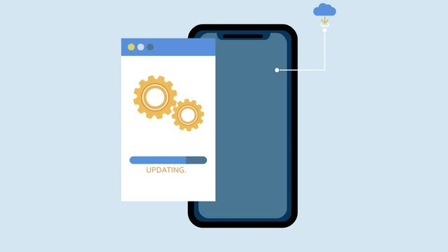mobile software updating animation on phone screen with progress bar