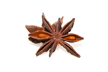 Close-up of star anise, Star aniseed ( illicium verum)  isolated on white background