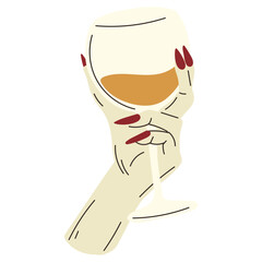 Hand with wine glass vector illustration in flat color design