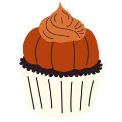 Pumpkin cupcake vector illustration in flat color design