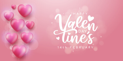 Fototapeta na wymiar Happy valentine's day card with 3D hearts ballons
