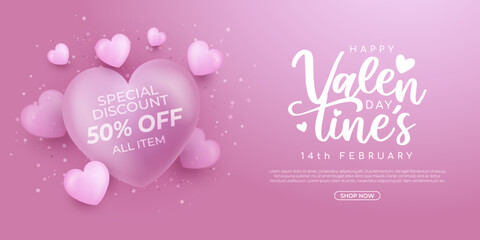 Realistic banner valentine's day sale promotion with discount
