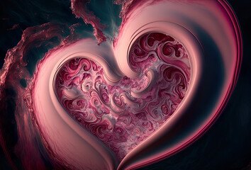 Intricate pink heart, pink swirls and smoke-like structure, love, romantic, passion, romance, wedding, Valentine, season, emotions, illustration, generated art, ai