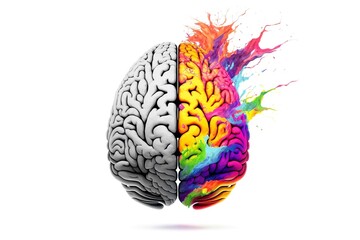 Half colourful brain | Generative AI - obrazy, fototapety, plakaty