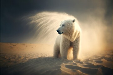 Obraz na płótnie Canvas Polar bear lost in desert | Generative AI
