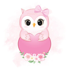 Cute owl and heart valentine's day concept