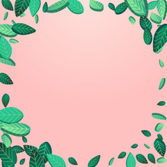 Forest Leaf Herbal Vector Pink Background Border.
