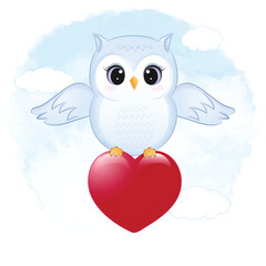 Cute owl and heart valentine's day concept