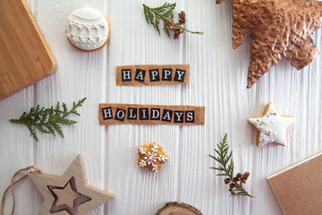 Happy Holidays inscription and top view