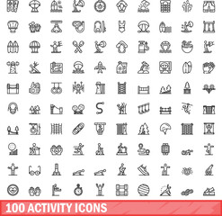 100 activity icons set. Outline illustration of 100 activity icons vector set isolated on white background
