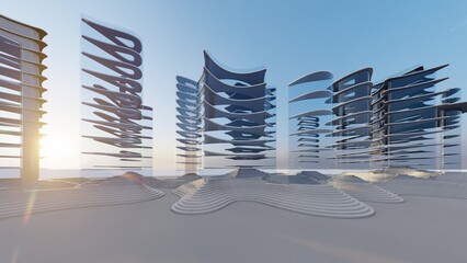 Cityscape background futuristic buildings 3d render