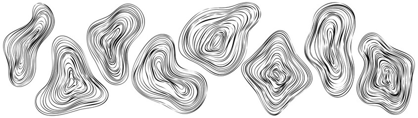 Abstract tree rings. Png topographic map concept for background. Thin black lines on white.
