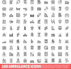 100 ambulance icons set. Outline illustration of 100 ambulance icons vector set isolated on white background