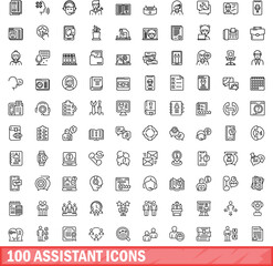 Obraz na płótnie Canvas 100 assistant icons set. Outline illustration of 100 assistant icons vector set isolated on white background