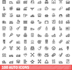 100 auto icons set. Outline illustration of 100 auto icons vector set isolated on white background