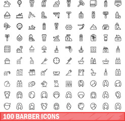 Obraz na płótnie Canvas 100 barber icons set. Outline illustration of 100 barber icons vector set isolated on white background