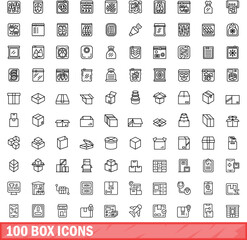 100 box icons set. Outline illustration of 100 box icons vector set isolated on white background