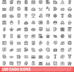 100 cash icons set. Outline illustration of 100 cash icons vector set isolated on white background